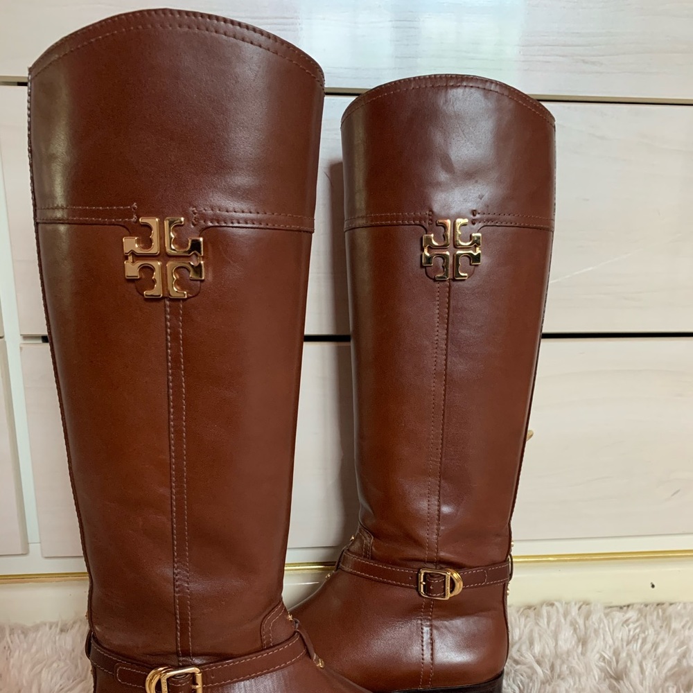 Tory Burch Adeline brown leather riding boots